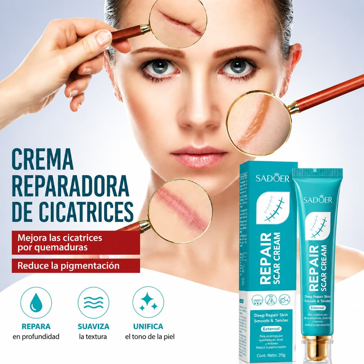 SADOER SCAR REPAIR™ 20G – TRATAMIENTO REPARADOR PROFUNDO PARA CICATRICES ✨💧 PIEL MÁS LISA Y UNIFORME
