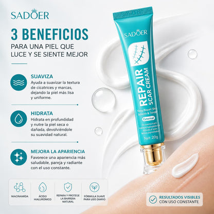 SADOER SCAR REPAIR™ 20G – TRATAMIENTO REPARADOR PROFUNDO PARA CICATRICES ✨💧 PIEL MÁS LISA Y UNIFORME