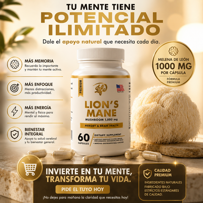 MELENA DE LEÓN 1000 MG 🦁🧠 – MEMORIA, ENFOQUE Y CLARIDAD MENTAL ✨🔥