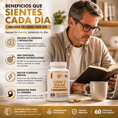 MELENA DE LEÓN 1000 MG 🦁🧠 – MEMORIA, ENFOQUE Y CLARIDAD MENTAL ✨🔥
