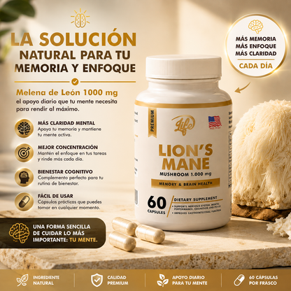 MELENA DE LEÓN 1000 MG 🦁🧠 – MEMORIA, ENFOQUE Y CLARIDAD MENTAL ✨🔥