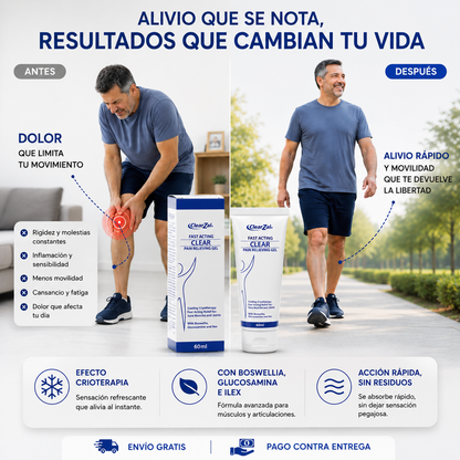 🧊 ClearZal™ Gel Alivio Instantáneo para Dolores Musculares y Articulares | Acción Rápida + Efecto Crioterapia ❄️🔥