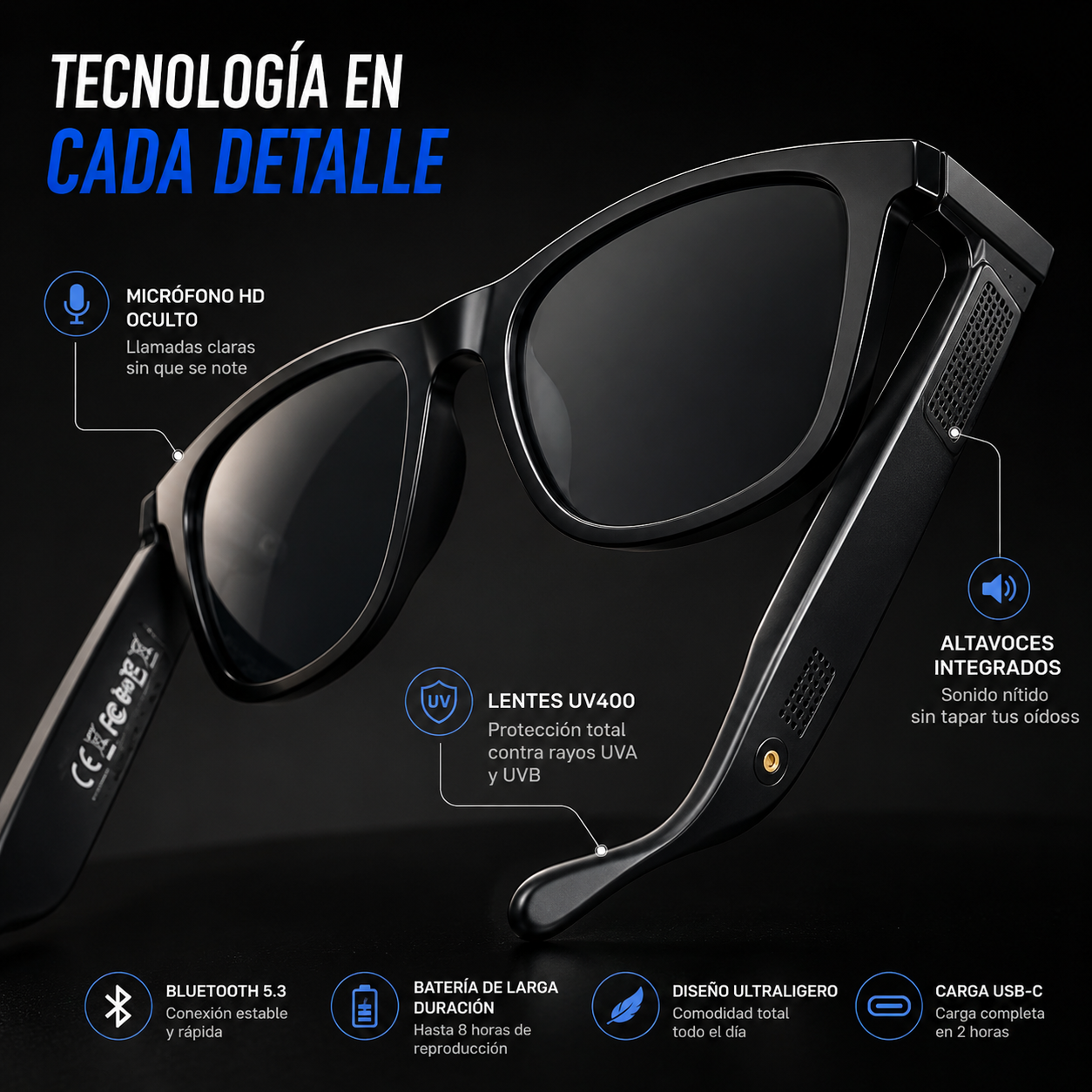 😎 SMARTSHADES PRO™ | Gafas Inteligentes Bluetooth con Audio HD y Micrófono